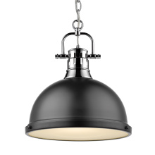 Golden 3602-L CH-BLK - Yep by Golden Lighting Duncan 1-light 14in Chain Hung Pendant in Chrome and Matte Black shade
